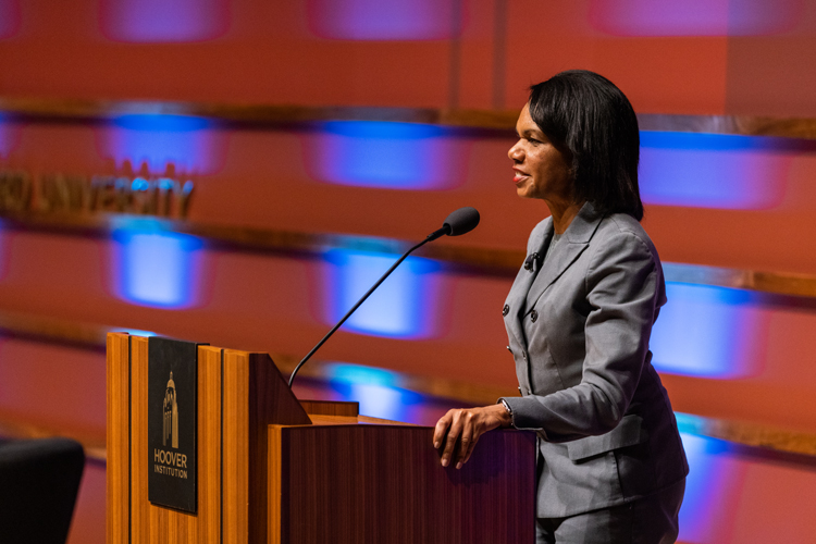 Hoover Institution director Condoleezza Rice gives closing remarks during the launch of The Stanford Emerging Technology Review.